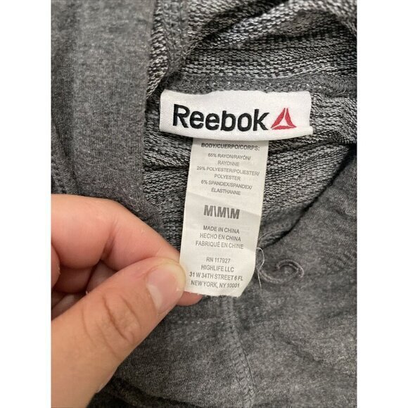 Reebok Hoodie Sweatshirt Thumb Holes Gray Pullover Top SizeM - Picture 8 of 8